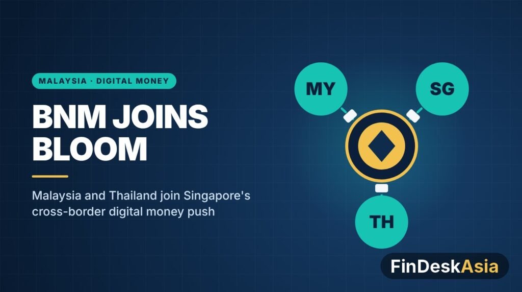 Illustration of Malaysia, Singapore and Thailand linked to a central digital money token