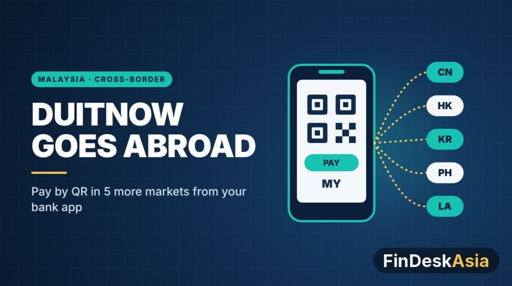 Illustration of a Malaysian banking app QR payment linking to China, Hong Kong, South Korea, the Philippines and Laos
