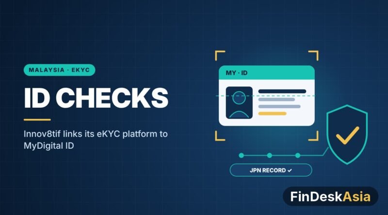 Illustration of a Malaysian ID card scanned and verified with a shield check mark for MyDigital ID eKYC
