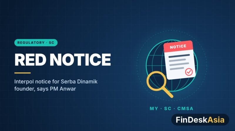 Red Notice illustration: globe, notice document and magnifying glass