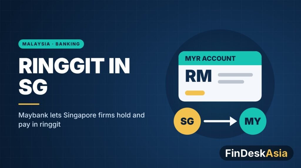 Illustration of a ringgit (MYR) account card with an arrow from SG to MY