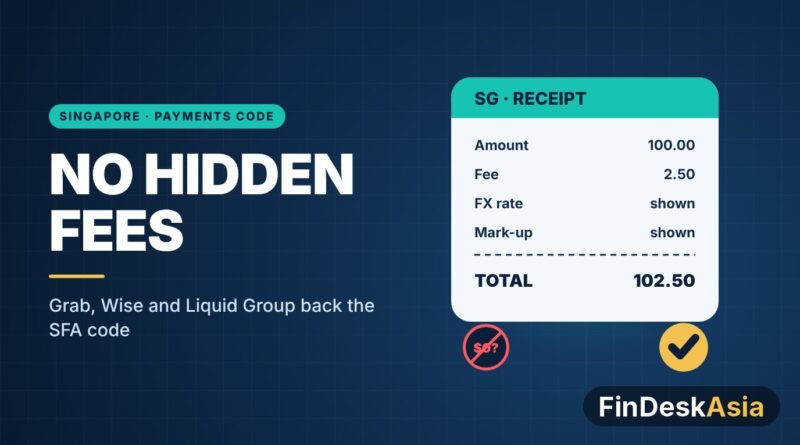 Illustration of a payment receipt showing the fee, FX rate and mark-up for Singapore payments code