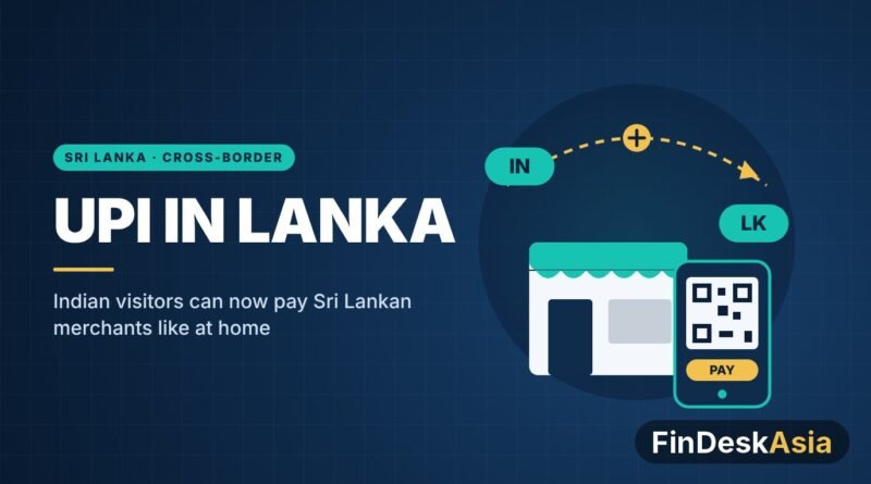 Illustration of a Sri Lankan shop accepting an Indian UPI QR payment