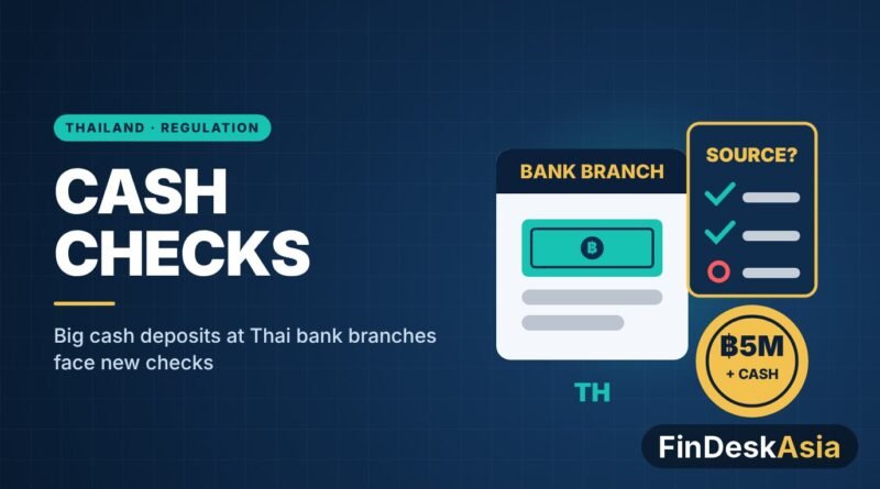Illustration of a Thai bank branch checking the source of a 5 million baht cash deposit